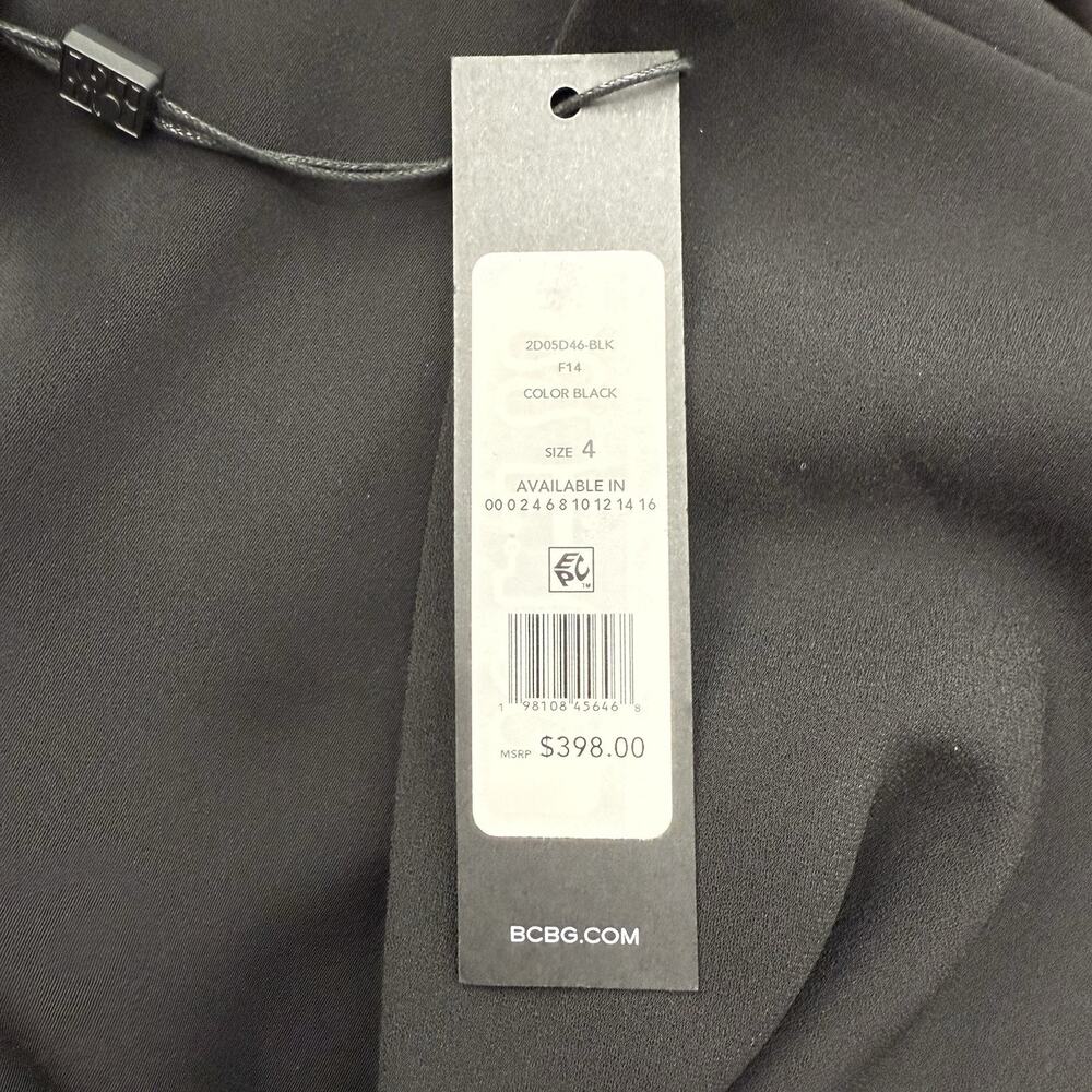 Bcbgmaxazria‎ Black Asymmetrical Flounce Midi Dress Cutout Long Sleeve 4 Elegant - Picture 7 of 8